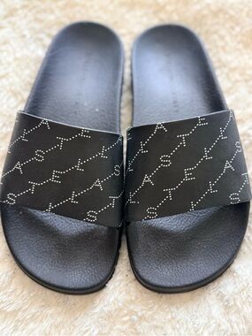Stella McCartney Black and White Logo Slide Sandals